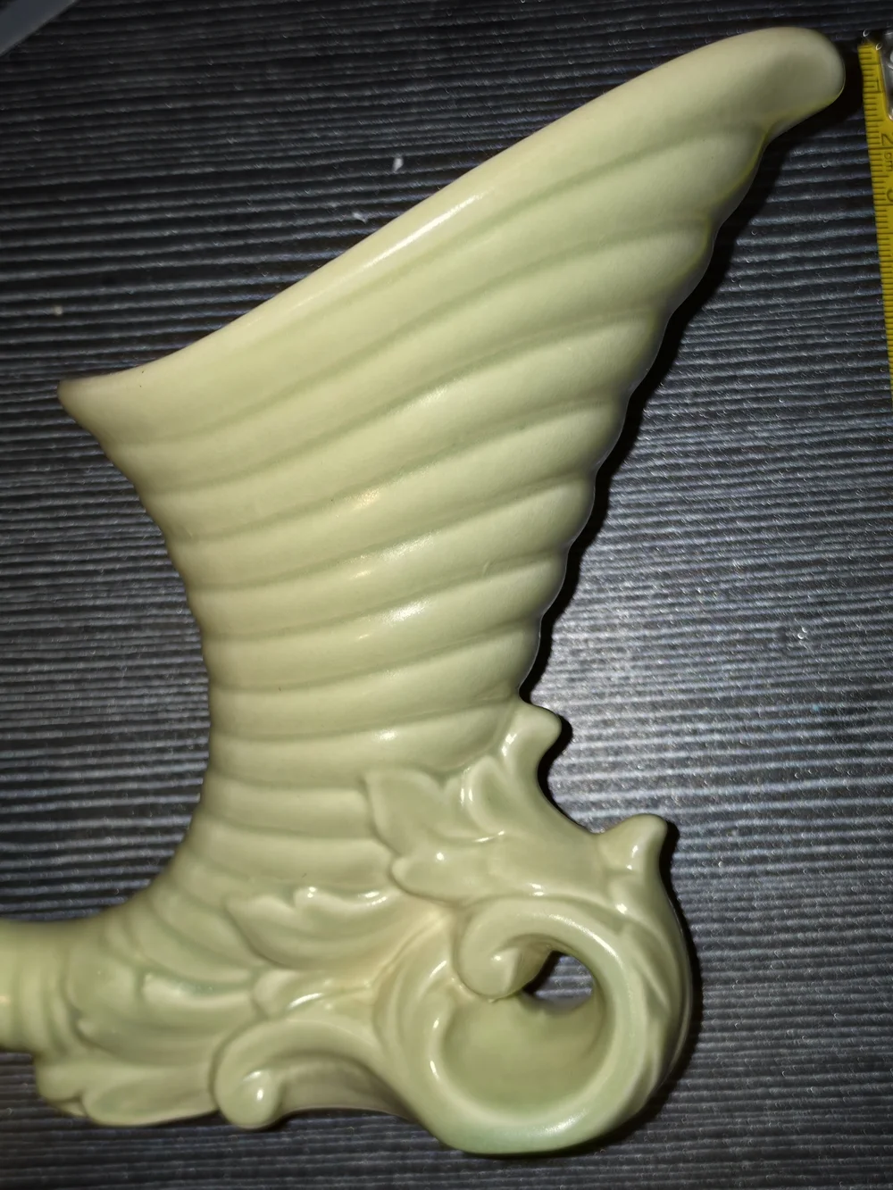 A Pair Of Eye Catching Ceramic Cornucopia Vase in Pale Green